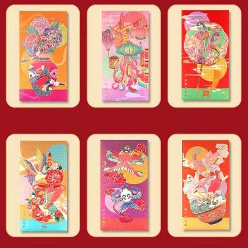 6 pz/set Spring Festival fornisce busta rossa l'anno del drago Lotus Pattern Money Pocket Bronzing