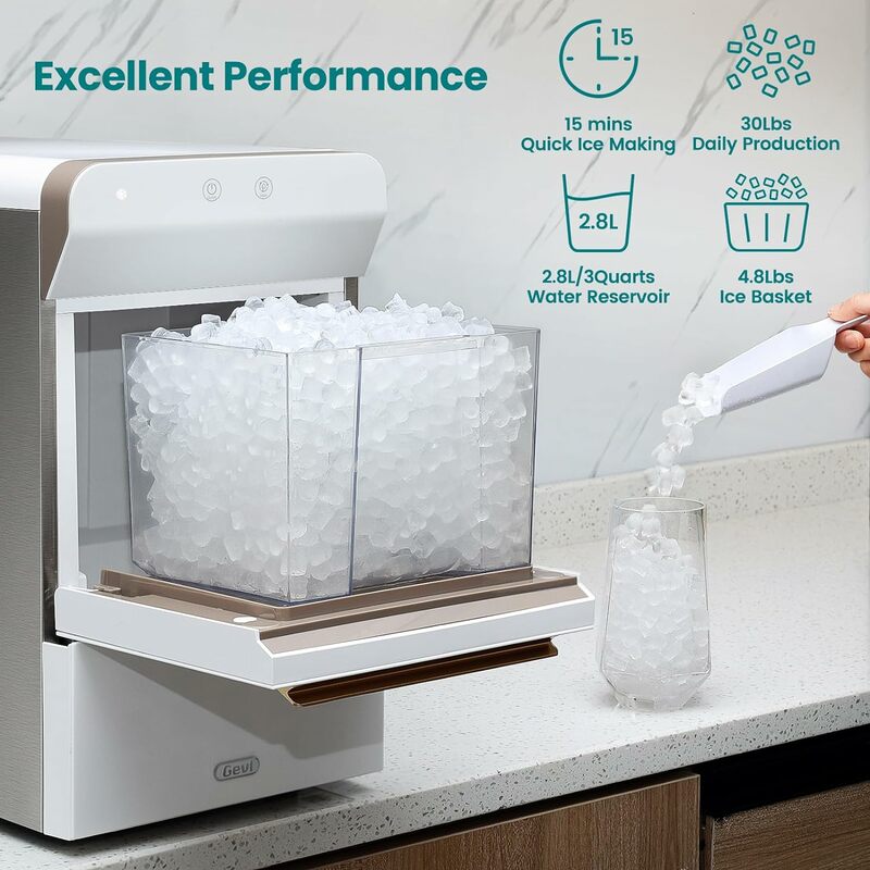 Máquina de hielo de pepitas de encimera V2.0, máquina de hielo de Pellet autolimpiante, abre y vierte agua para rellenar, carcasa de acero inoxidable