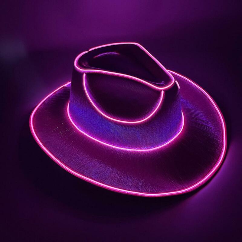Sombrero de vaquero con luz LED para hombre y mujer, gorro con barra luminosa de discoteca colorida, inalámbrico, suministros de fiesta de Hip Hop, neón intermitente, estilo occidental