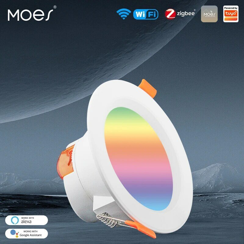 MOES 와이파이 스마트 LED 다운라이트, 지그비 디밍 라운드 스팟 라이트, 7/10W RGB 색상 변경, 따뜻한 쿨 라이트, 알렉사 구글 홈 보이스용