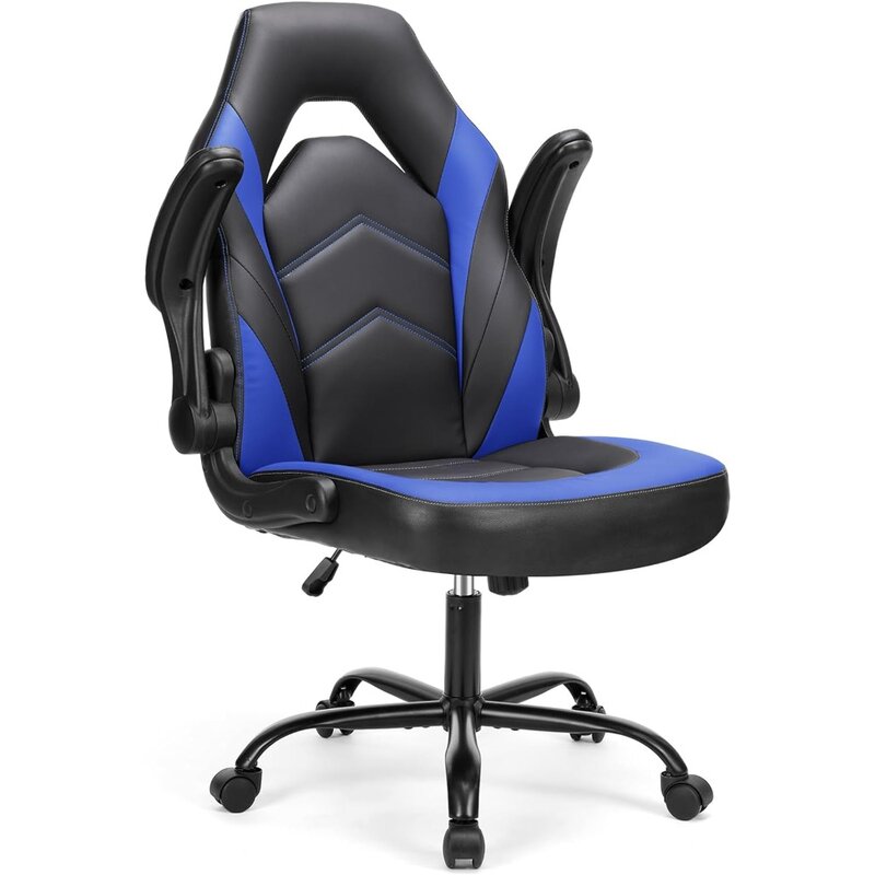 Sweetcrispy Computer Gaming Desk Chair - Ergonomic Office Executive Adjustable Swivel Task PU Leather Racing Chair with Flip-up