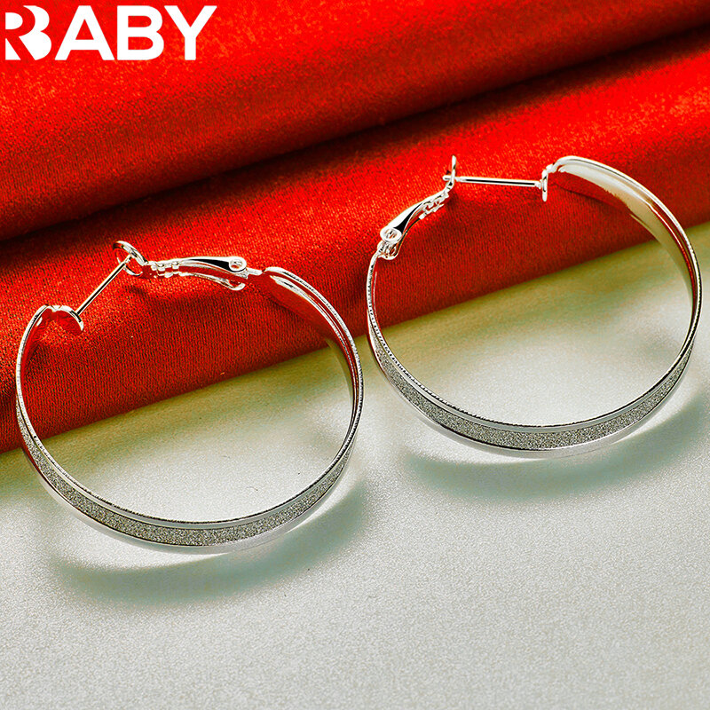 URBABY 925 Sterling Silver Matte Frosted Big Circle Hoop Earrings For Women Jewelry Fashion Wedding Engagement Party Accessories