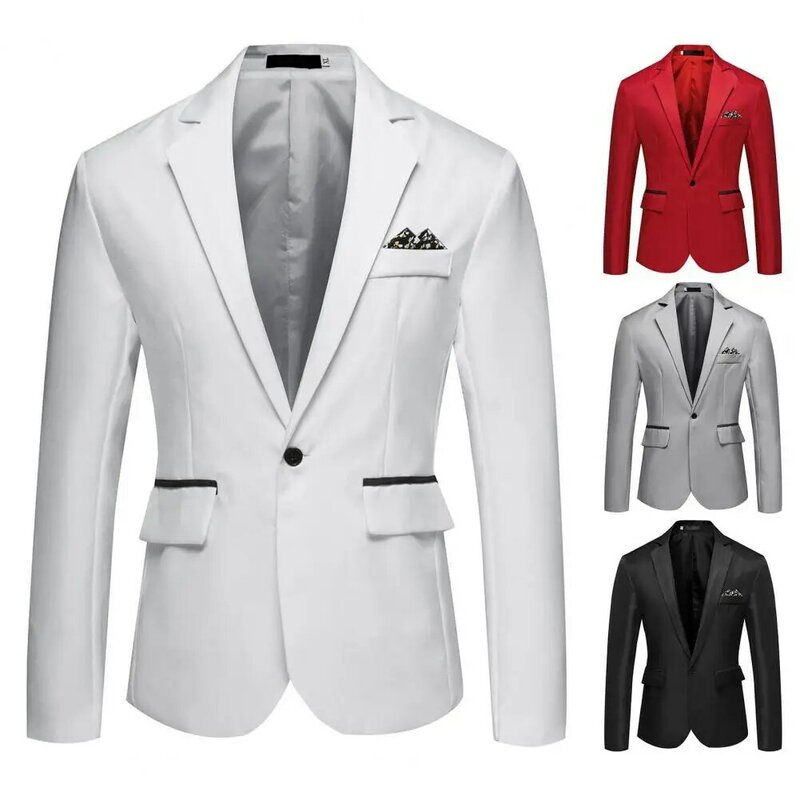 Jaqueta justa de manga comprida masculina, blazer de um botão, blazer simples, casaco casual, clássico, elegante