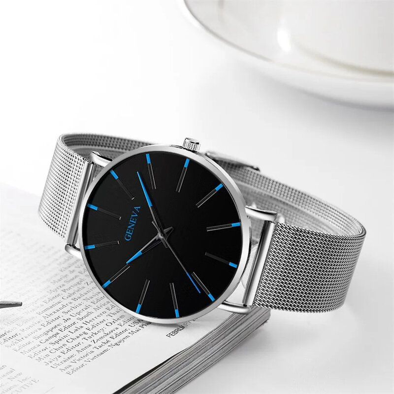 3 шт./комплект, мужские ультратонкие кварцевые часы с браслетом из нержавеющей стали
