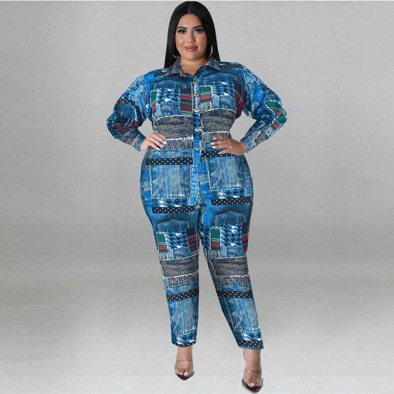 Plus Size Women Pants Set XL-5XL Printing Two Piece Suit Long Sleeve Shirt Trousers Outfits Casual Streetwear Fashion Clothes
