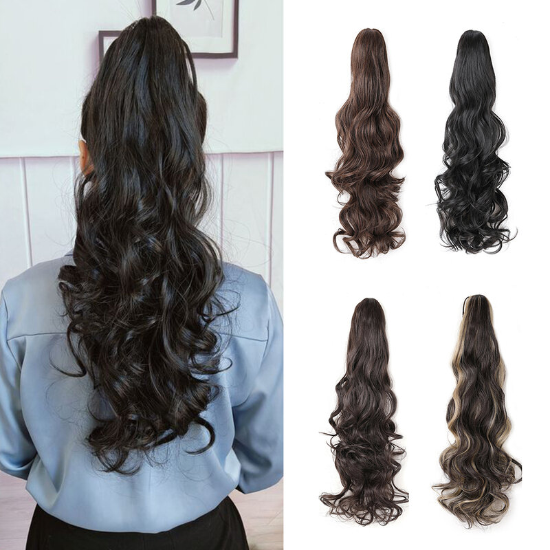 Claw Clip in Ponytail Extension  Long Curly Wavy Pony Tail 18 Inch Natural Soft Synthetic Hairpiece for Women Daily Use