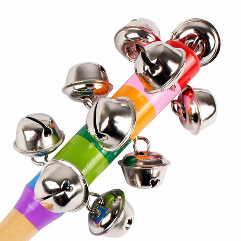 Giocattolo musicale a percussione in legno con campana a mano arcobaleno colorato per KTV Party Kids Game vendita al dettaglio all'ingrosso