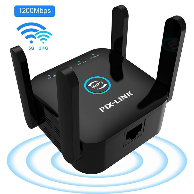 PIXLINK AC24 pengulang WiFi, penguat sinyal rumah 1200Mbps 2.4 & 5Ghz Dual Band nirkabel jarak jauh pengaturan cepat untuk penguat sinyal rumah