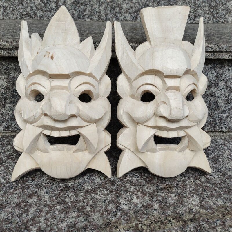 Nessuna vernice maschera sciamana in stile cinese fatta a mano scultura in legno Performance sul palco Costume di Halloween maschera da mago Horror