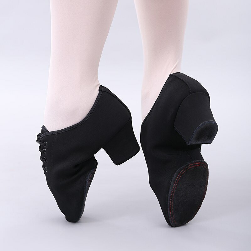 Four Seasons Latin Dance Shoes For Women Soft Soles Lace-Up Black 5cm High Heels Salsa Jazz Dance Shoes