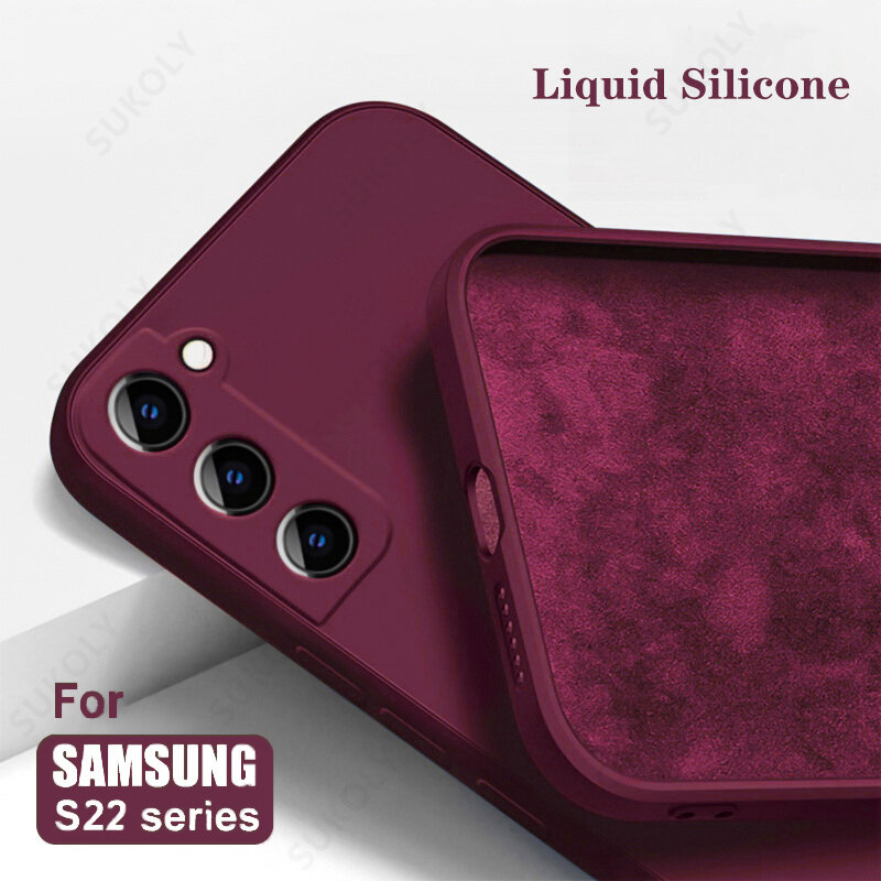 Capa de Silicone Líquido Quadrada para Samsung Galaxy, Camera Protect, Capa Mole, S24 Ultra, S23, S22 Ultra, A52, A54, A53, A51, A55, S23, S21 FE