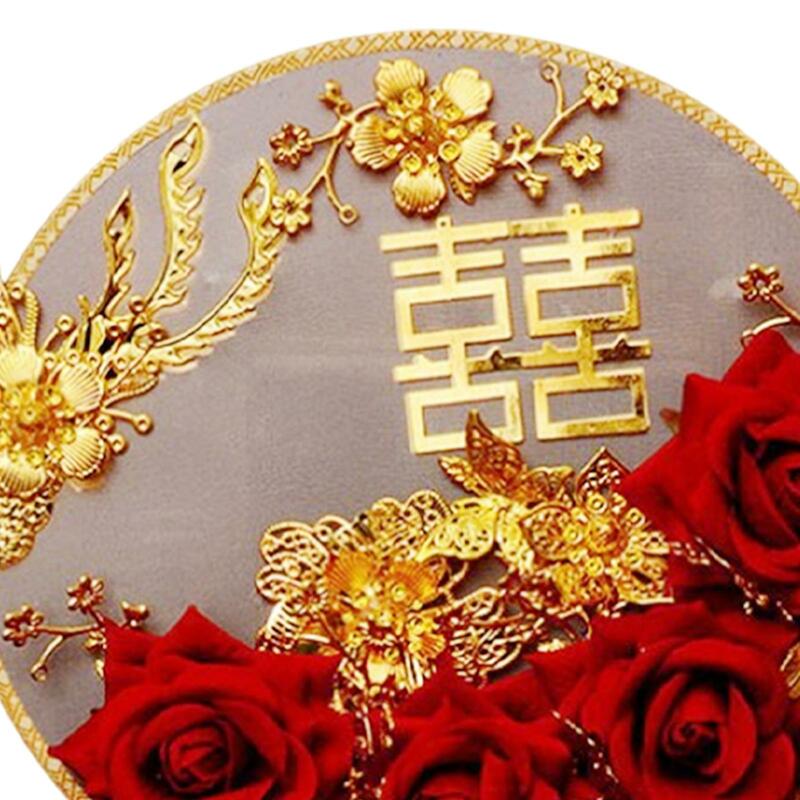 Okrągły wachlarz ślubny dla panny młodej Dekoracyjny wachlarz Rekwizyty fotograficzne Wachlarz grupowy Dekoracyjny wachlarz ślubny Ming Hanfu Okrągły wachlarz na prezent ślubny