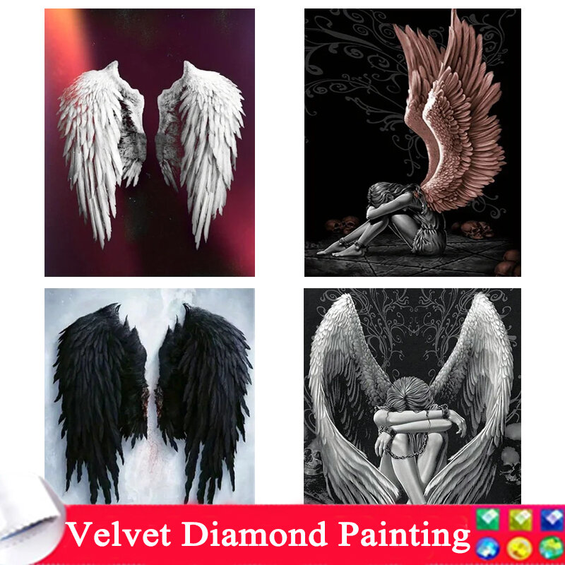 DIY 5dダイヤモンドペインティング、色天使の翼、壁アート、完全なラインストーン、刺estonesキット、手作りの家の装飾、34、2024