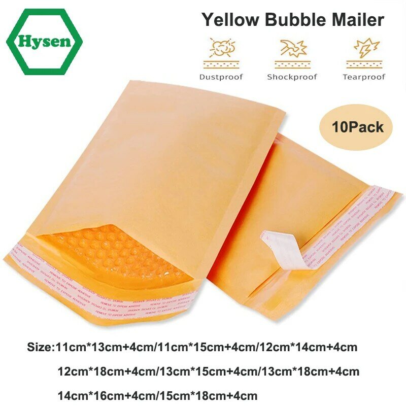 작은 패딩 봉투 거품 노란색 크래프트 가방 우편물 봉투, 작은 거품 봉투 노란색 파우치, 10 개