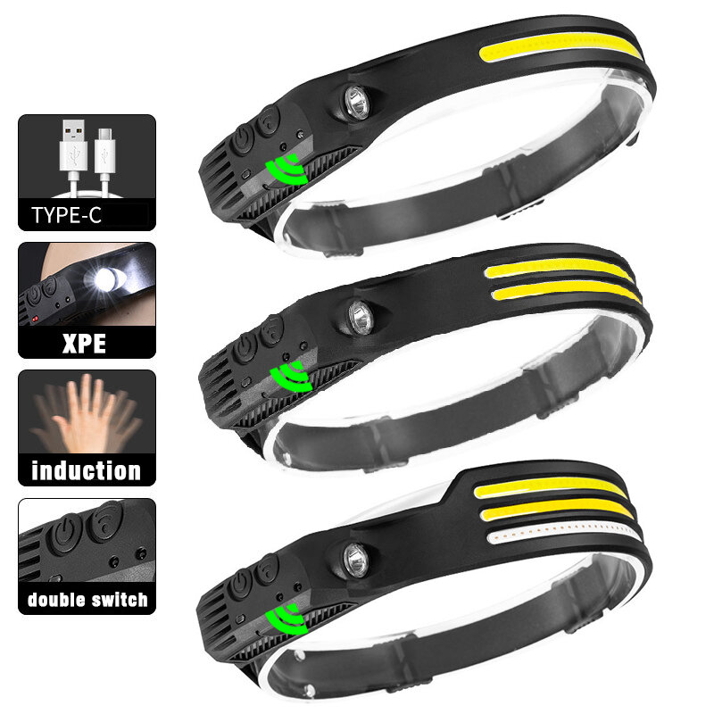 Explosive-wave sensing COB headlights Outdoor cycling lights Charging nighttime glare LED Running lights White, yellow, and red