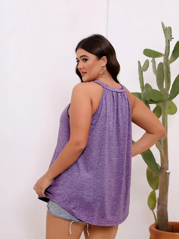GIBSIE Plus Size Solid Round Neck Tank Top Camisole Women Summer Basic Casual Sleeveless Tanks Women's Fashion Loose Tops Tees