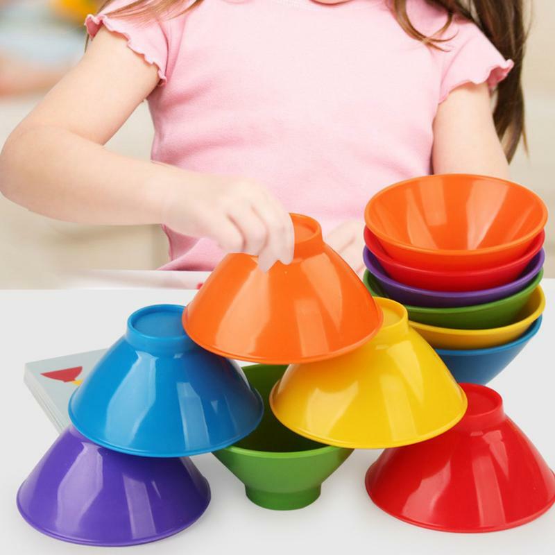Tigelas de empilhamento para crianças, Montessori, Brinquedo Sensorial Aprendizagem, Jogo de empilhamento, 6 tigelas com sino, 25 cartas