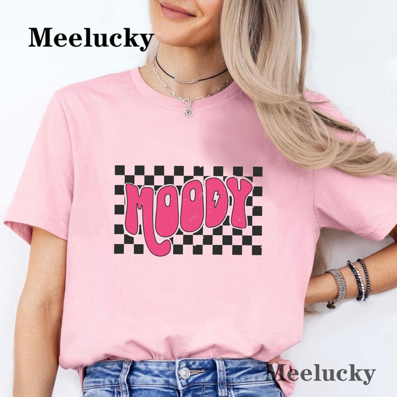 Checkered Moody Faith Print V-Neck T-Shirt Casual Every Day Short Sleeve T Shirt  Women's Clothing