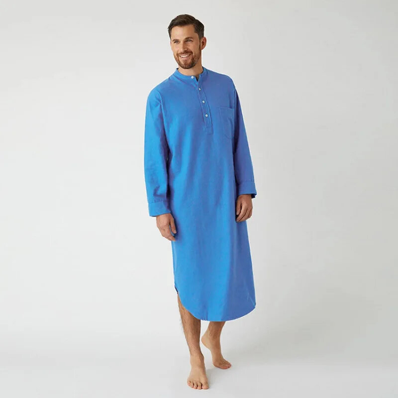 Męska szata 2024 nowa moda w stylu narodowym z długim rękawem muzułmańska bieganie na odległość w jednolitym kolorze prosta luźna koszula na co dzień