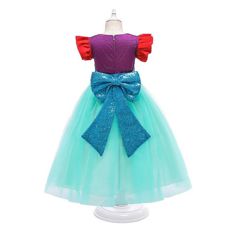 Teen Girls Fashion Sleeping Beauty Cosplay Dresses Kids Sequin Scallop Flared Sleeves Party Prom Gown Bow Knot Puffy Prom Gown