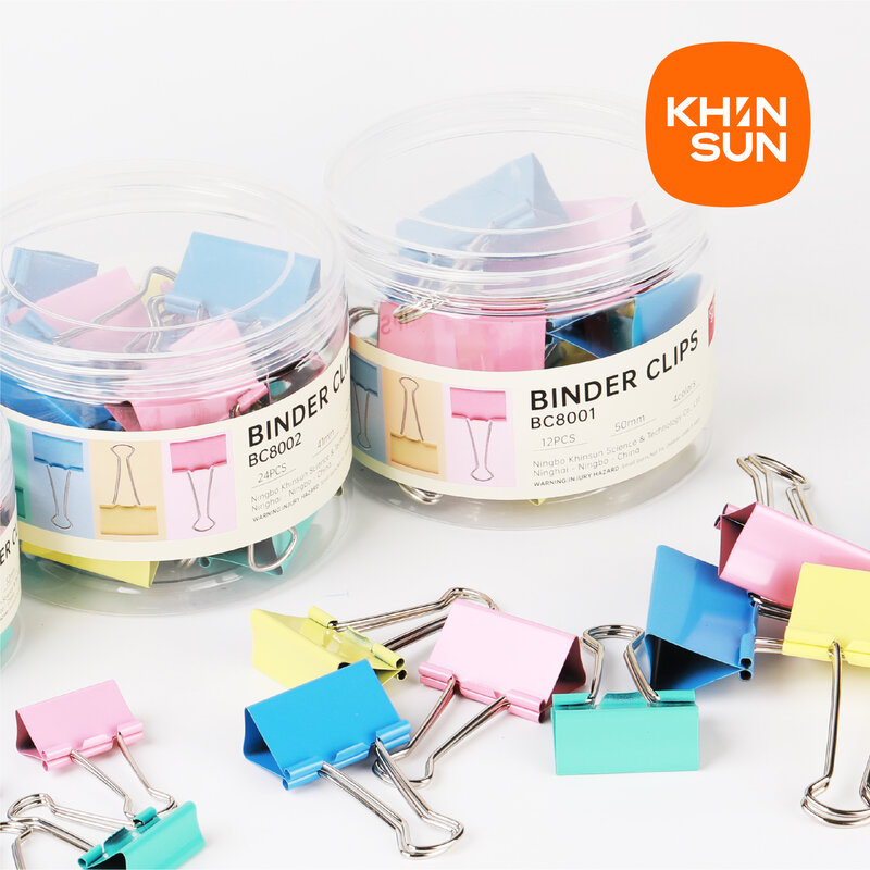 KHINSUN-مشابك ملونة ، ملفات كتب ، أدوات مكتبية ملزمة ، مدرسة ، لوازم مكتبية ، مشبك ورق معدني ، 6 أحجام