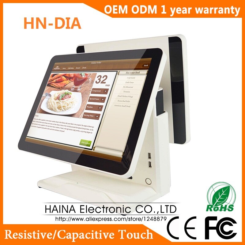 Haina Touch Hot Selling 15 ''15 Inch Capacitieve Touchscreen Kassa Dubbele Monitor Pc Pos Systeem Punt Van Verkoop