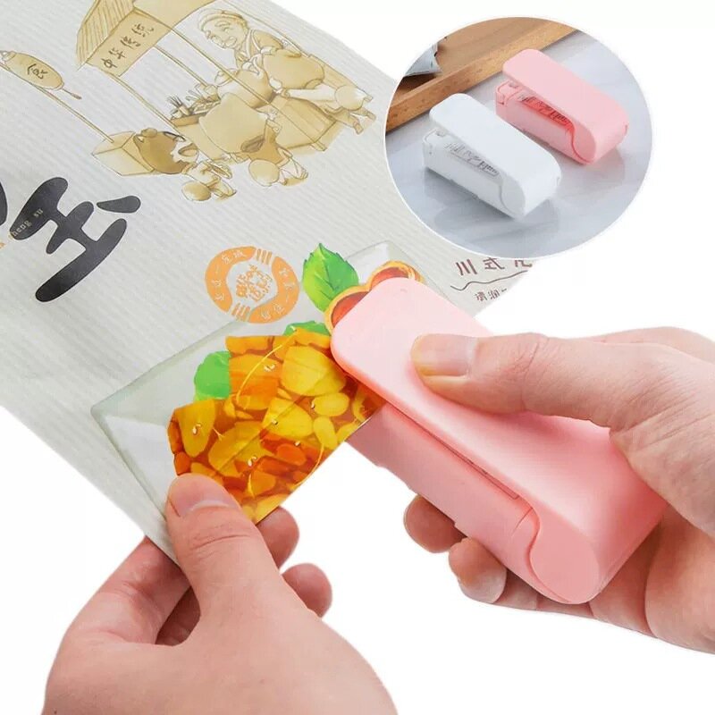 Mini máquina seladora de saco plástico Clipe de saco de armazenamento Handy Selo adesivo para lanche de alimentos Gadget de cozinha