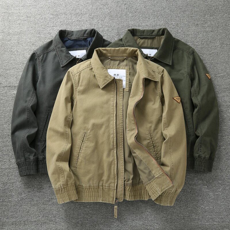Men's Autumn/Spring Casual Jacket, Retro Style Turn Down Collar Cargo Jackets, Solid Color Fashion Outerwear