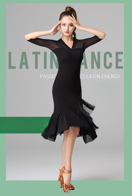 Dança latina profissional traje para adultos, franja vestido, competição desempenho, arte teste