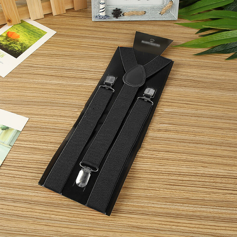 Ajustável Y Back Clip em suspensórios para homens e mulheres, suspensórios elásticos, preto, tecido de poliéster, vem com 1 suspensórios