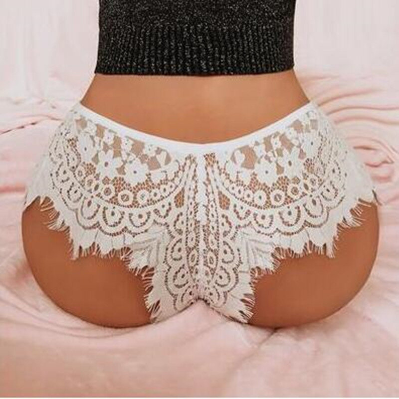 Women's Sexy Lace Ultra-thin See Through Briefs High Waist Knickers Translucent Erotic Underwear Ruffles Shorts Underpants