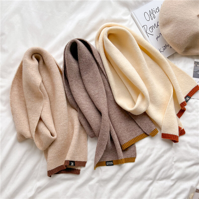 Foulard tricoté en laine pour femme, écharpe élégante, solide, fine, chaude, châle, écharpe, écharpe, hiver, 2022