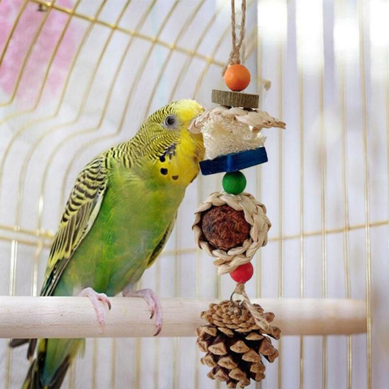 Mainan mengunyah burung 2023 mainan Gerinda paruh burung dengan kait yang dapat dilepas | Mainan Gigit burung beo blok kayu mainan burung beo