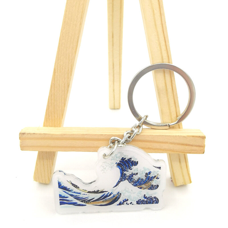 Kanagawa-Colgante de acrílico con forma de ola Hokusai, llavero de chica con dibujos de animales, bolso decorativo, pequeño y encantador, regalo de acrílico