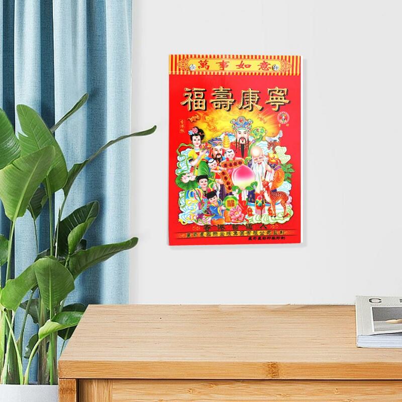 Calendários chineses tradicionais com furo suspenso, calendário da parede do zodíaco, ano novo, ano lunar, diário, dragão, 2024