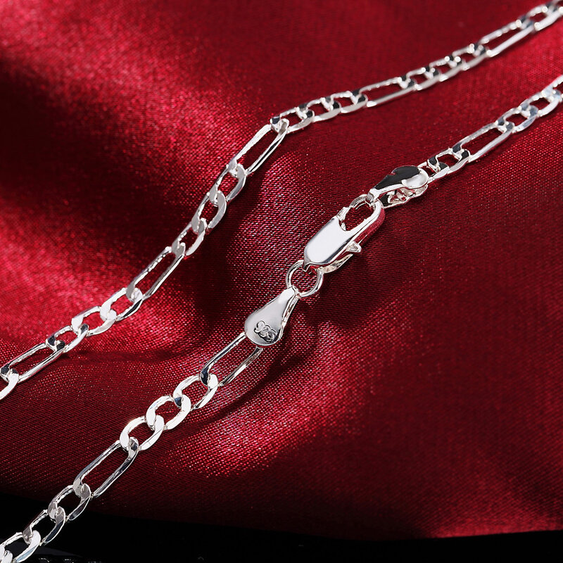 Corrente de prata esterlina para homens e mulheres, pulseira e colar, conjunto de jóias para senhora, presentes de Natal, amuletos para casamento, nobre, novo, 4mm