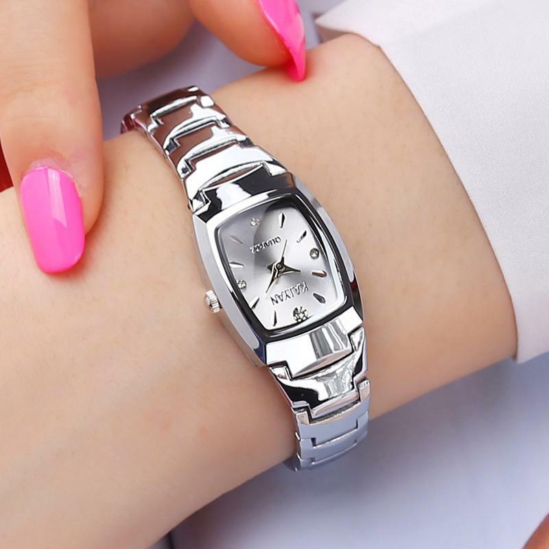 Relojes de pulsera de cristal de lujo para mujer, pulsera de cuarzo con diamantes a la moda, de acero