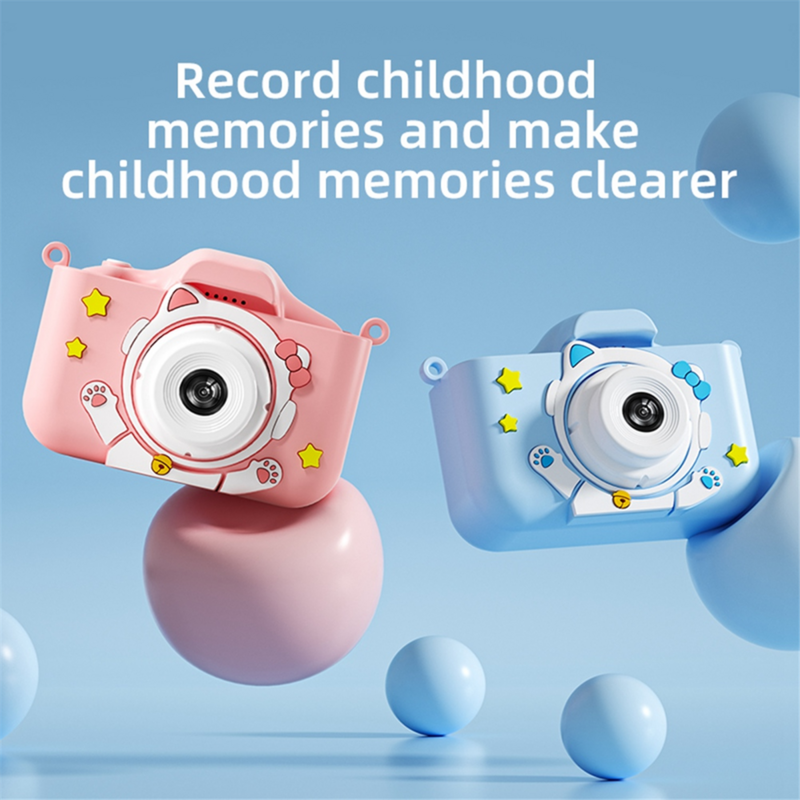 Cámara Digital HD 1080P 96MPT para niños, videocámara recargable con Zoom 8x, compacta, con diseño de gato espacial y dibujos animados, color rosa