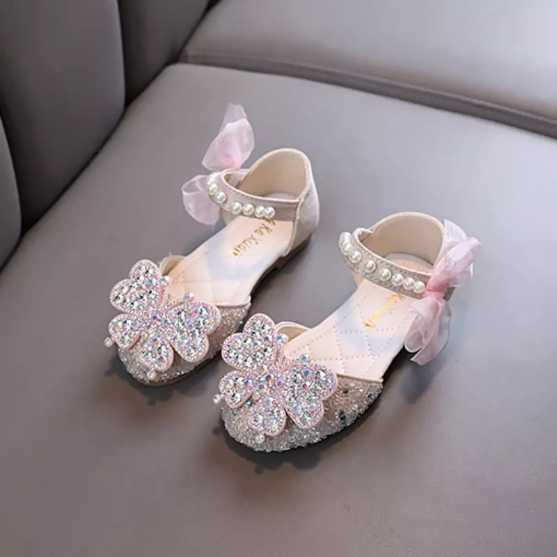 Sandalias planas con lazo para niñas, zapatos de Ballet de princesa, mariposa, diamantes de imitación, moda informal, Verano