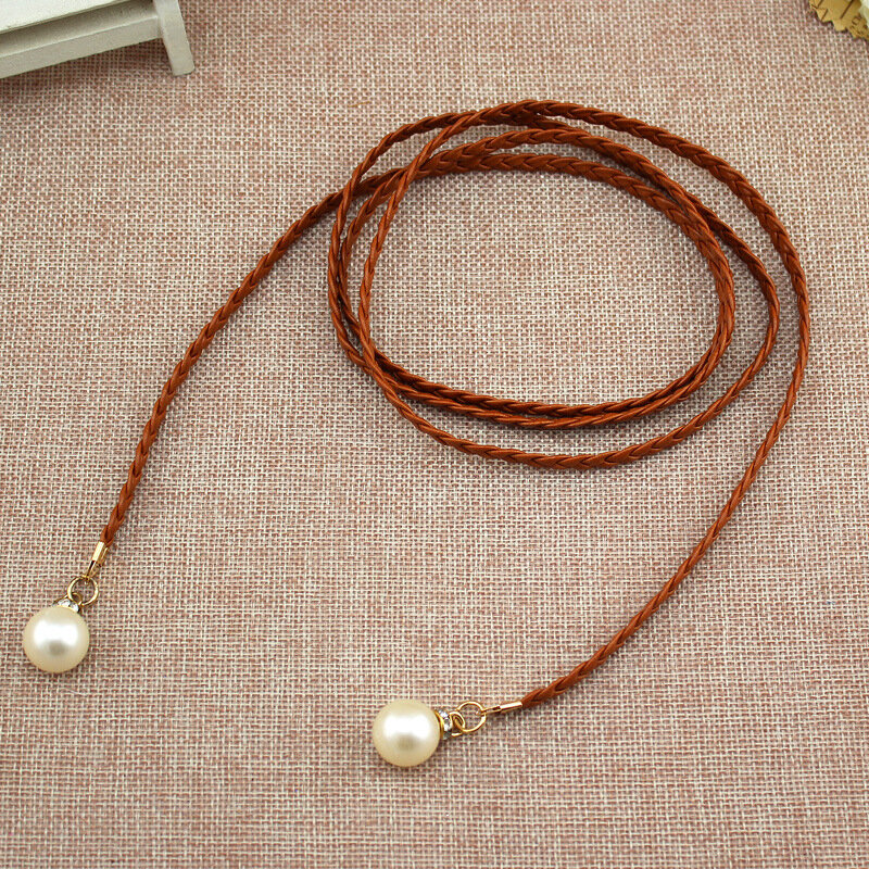 Cintura creativa sottile in PU cinture elastiche in vita con perle simulate cintura da donna per la decorazione della gonna del vestito da donna