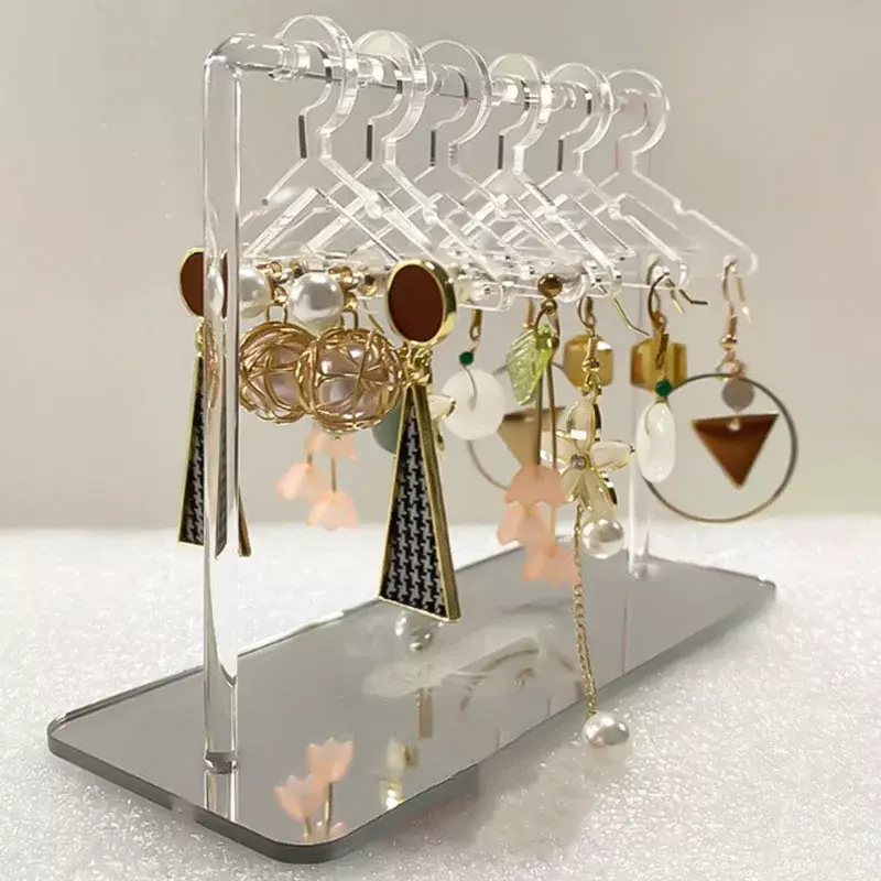 8 buah gantungan anting perhiasan gantungan tampilan berdiri akrilik Organizer kreatif mantel gantungan bentuk meja telinga Stud penyimpanan perhiasan