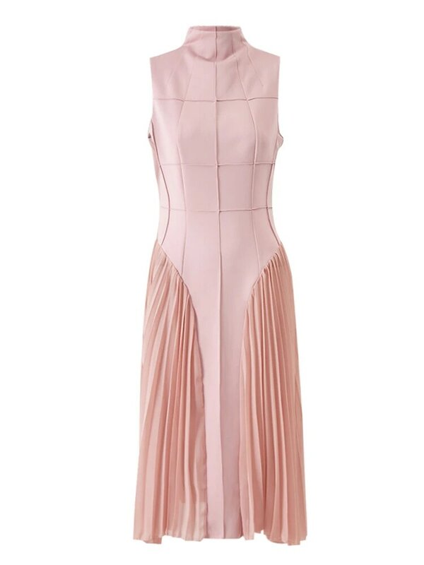 Женское вечернее платье без рукавов DEAT, элегантное плиссированное платье составного кроя с круглым вырезом и высокой талией, модель 16Y999 на весну, 2024