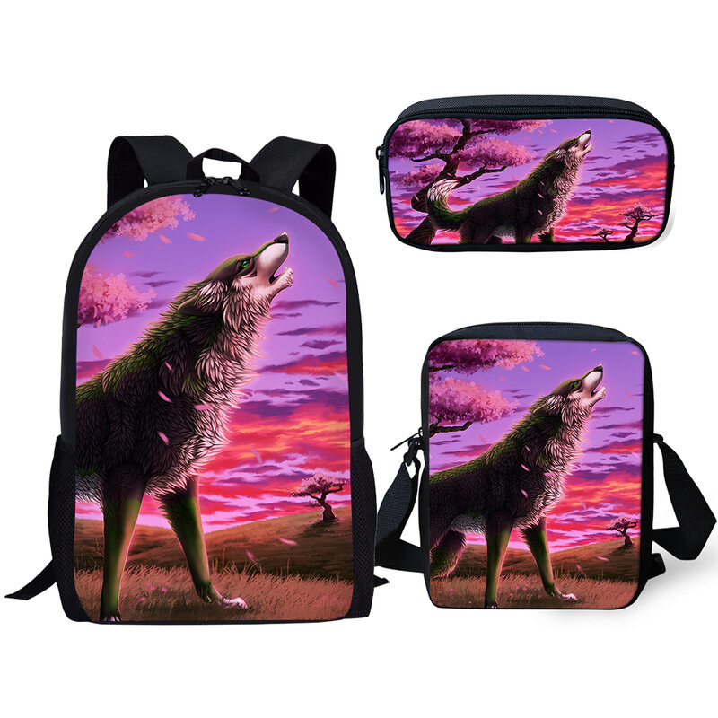 3 шт./набор, рюкзак для ноутбука с 3D-принтом Луны и волка