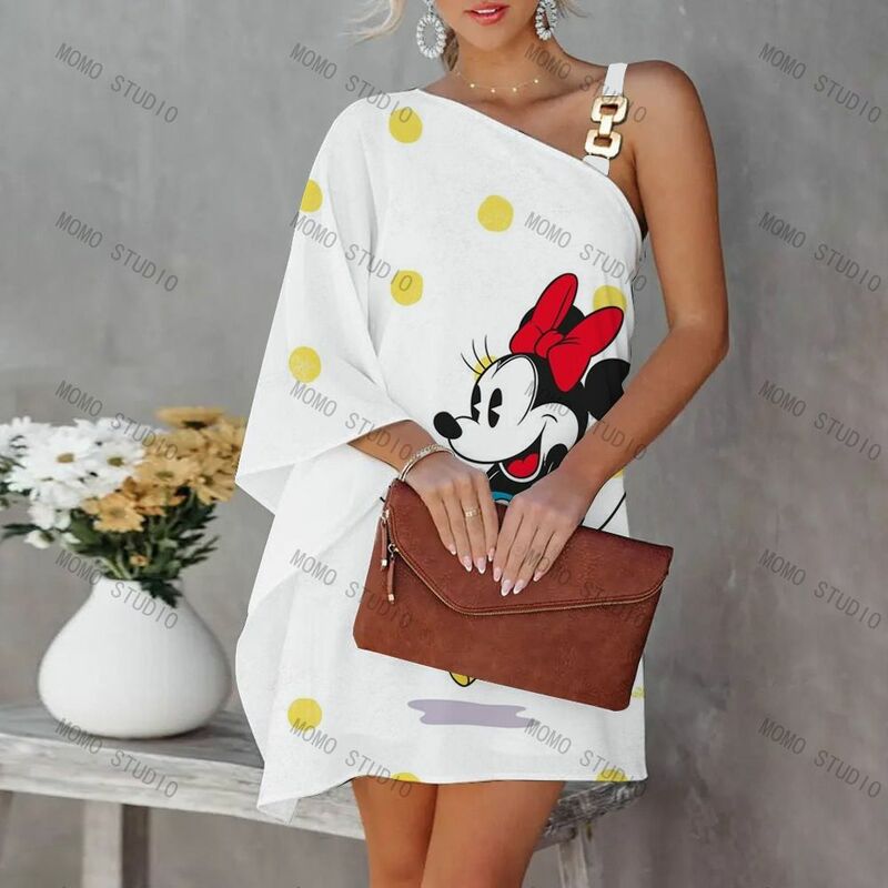 Luxus Kleid Flare Hülse Freizeit Diagonal Kragen Mode Abendkleider für Frauen 2022 Mickey Neue Disney Y2k Minnie Maus Gala