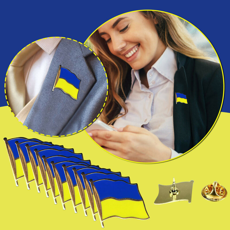 Broche de bandera de Ucrania galvanizado para hombre y mujer, Pin de esmalte dorado, insignia, mochila, sombrero, Collar, bolso de escuela, decoración, 10 piezas