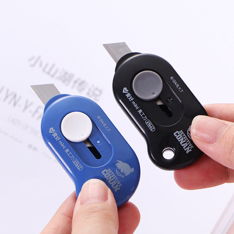 3pcs AIHAO 69642 Mini Retractable Detective CONAN Utility Knife Box Letter Cutter Kawaii Student Office Stationery Portable
