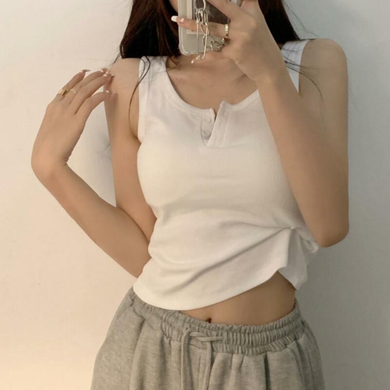 Women Ribbed Knit Vest Sexy Tank Top Solid Suspender Sleeveless Elastic Crop Top Summer Korean Streetwear Casual Wear