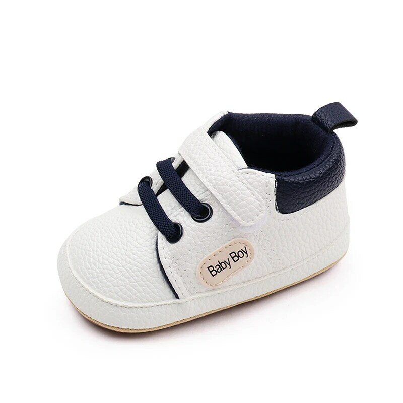 SCEINRET sepatu Sneakers kasual balita laki-laki, sepatu jalan motif tulisan, sepatu teplek warna kontras antilembap untuk bayi baru lahir