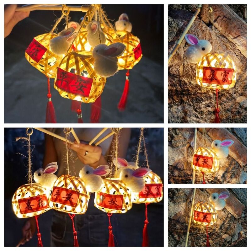 Фонарь в китайском стиле, бамбуковый светодиодный светящийся Фонарь ручной работы, праздничные Детские Портативные фонари для середины осени, украшение для дома