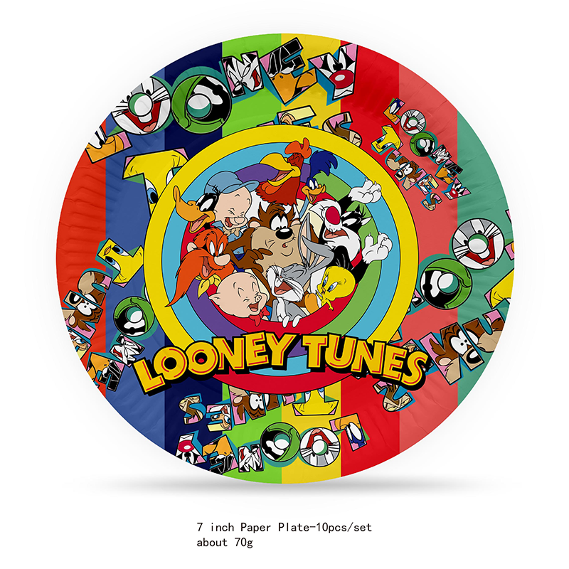 Looney Tunes-figuras de amina para fiesta de cumpleaños, suministros de vajilla, taza, plato, Topper de pastel, decoración de fiesta de niño